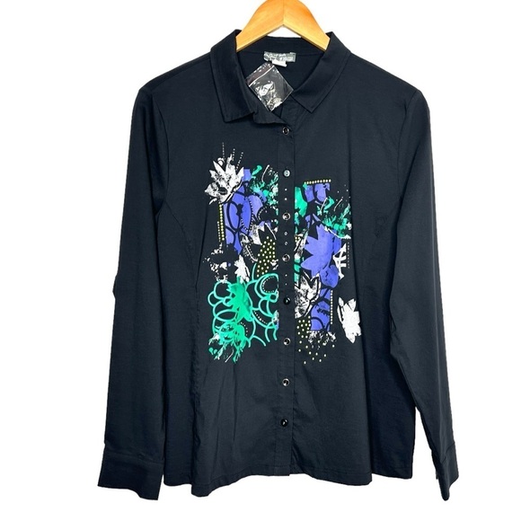 Dolcezza Tops - Simply Art by Dolcezza Women Abstract Studded Button Up Shirt Long Sleeve Small